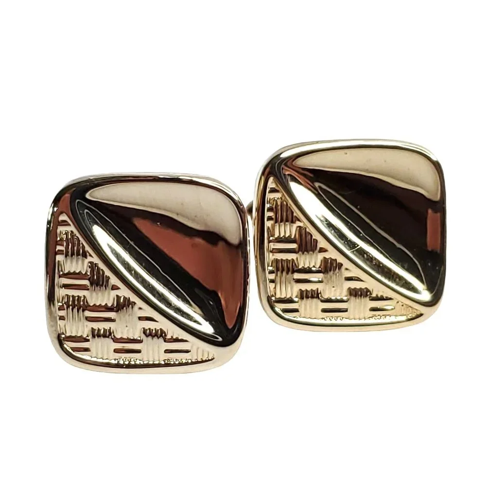 Vintage Cufflinks Gold Tone Square Basket Weave